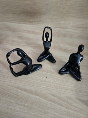 Set of 3 Black Abstract Yoga Pose Figurines